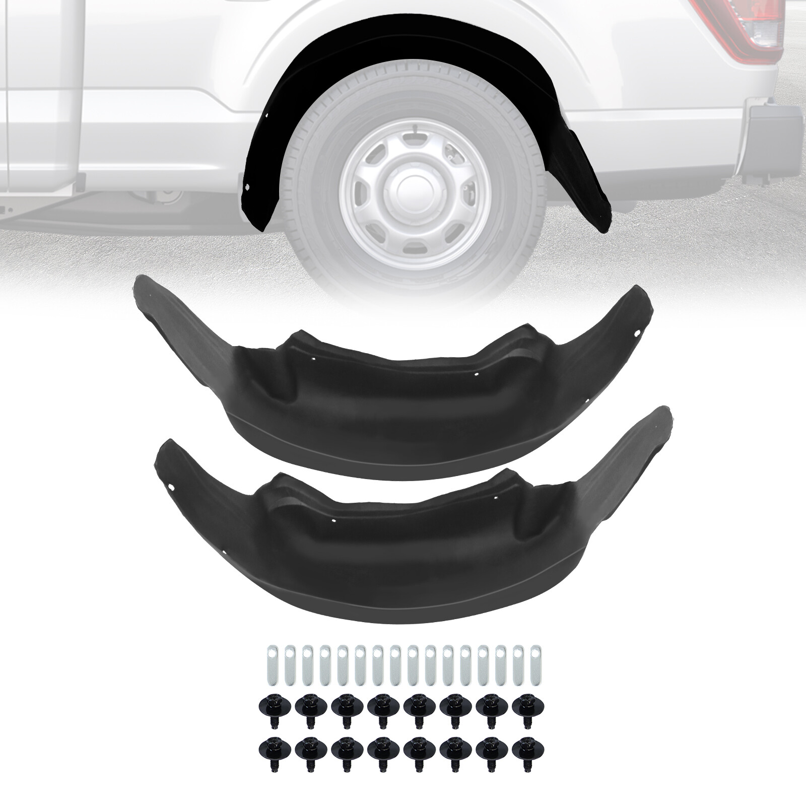 Rear Wheel Well Liners For 2018-2024 Ford F150 Black Pair