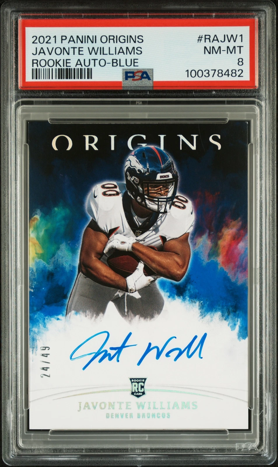 Javonte Williams Panini Origins Rookie Autographs #RAJW1 Blue