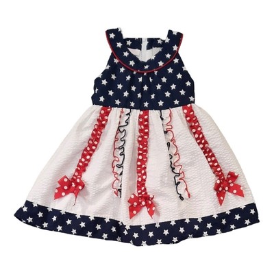New Bonnie Jean Baby Toddler Girls Dress Red White Blue American Flag Theme 24M