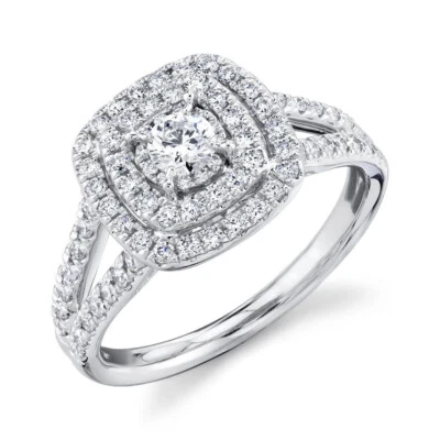 Cushion Halo Verlobungsring Split Shank 14K Weißgold Ringgröße 7 - Bild 1 von 2