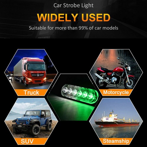 4x 6-LED White Green Car Recovery Flashing Grille Beacon Warning Strobe Lights - Picture 10 of 10