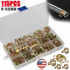 115PCS 6-22mm Spring Hose Clamps Fastener Kit Fuel Water Line Pipe Air Tube Clip