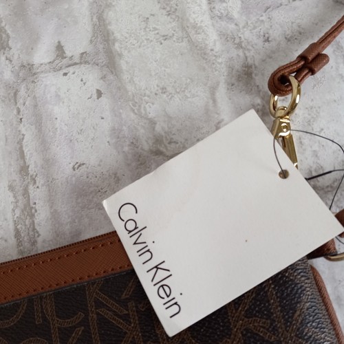 Calvin Klein Zip Wristlet Brown Logo Clutch Signature Monogram Classic - Picture 4 of 10