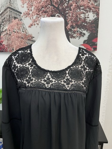 Ava & Viv Women Top Blouse Plus 3XL Round Neck With Crochet Details Flare Sleeve - Picture 2 of 12