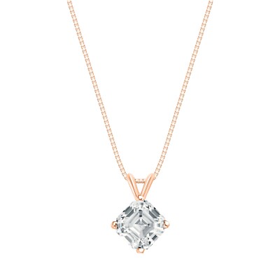 IGI E/VVS 2 kt gedrechselter Asscher Lab Grown Diamant Collier massiv 14 K Rotgold 16 Zoll