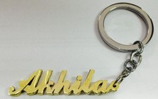 Personalized Hand Carved One Custom Name Key Chain Keyring Golden Color