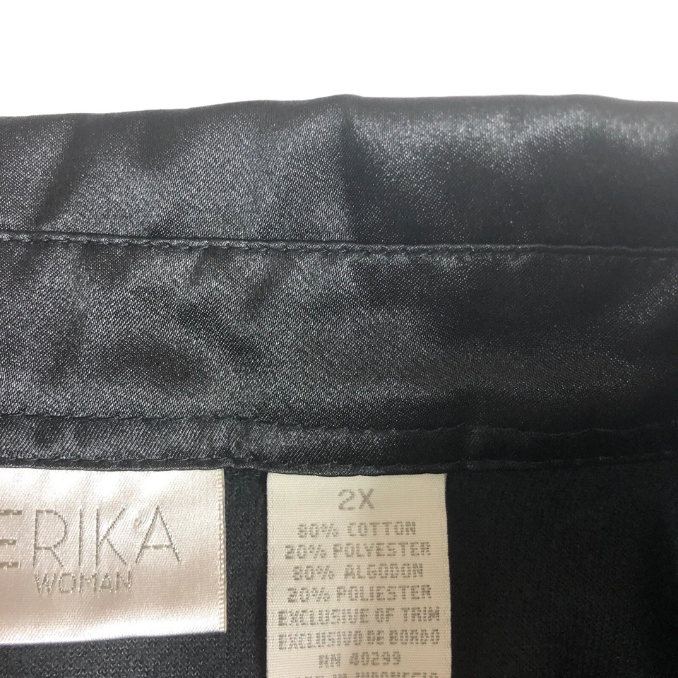 Erika Top Womens 2X Black White Polk Dot Velvet Satin Trim Rhinestone Button Up - Image 4 of 4