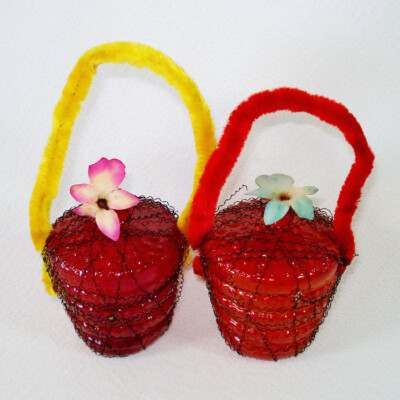 2 Germany Wire Wrap Flower Basket Christmas Ornament