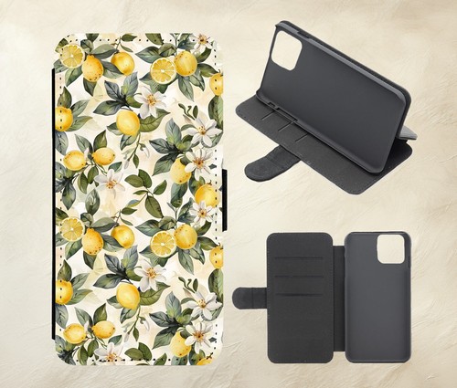 Lemon Pattern Summer Fruit PU Leather Flip Case for iPhone Samsung Huawei Pixel