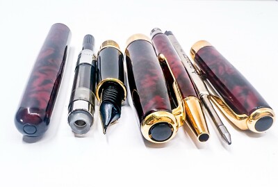 PARKER SONNET FOUNTAIN PEN LACQUER 18k GOLD F 750 & Ballpoint Pen