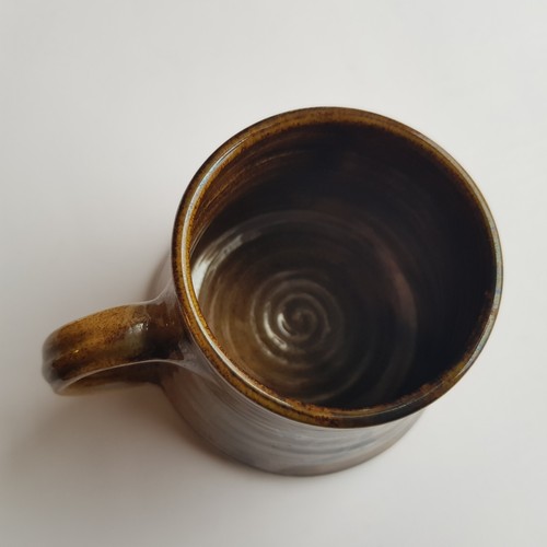Studio Art Pottery brown glazed Ceramic Coffee Tea Mug non spill Asian character - Picture 5 of 13