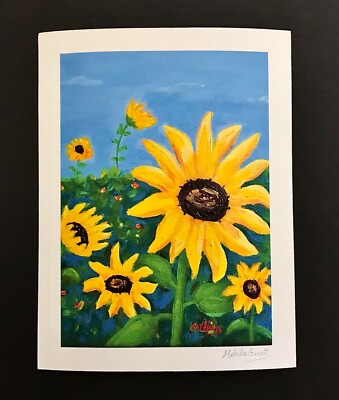 Sunflower Painting For Sunflower Lovers, Flowers Fine Art Print Giclee, 5x7in