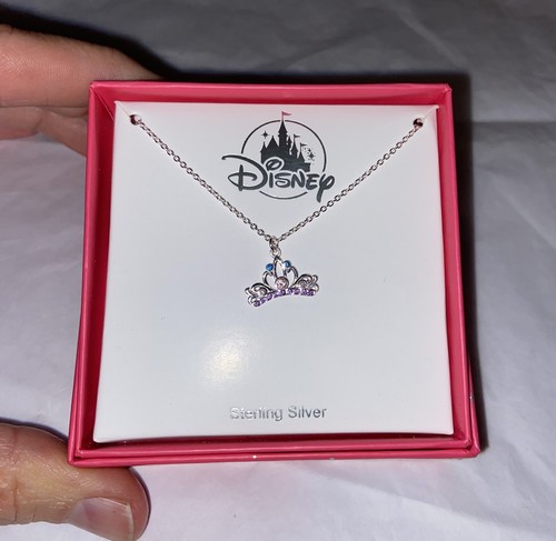 Disney Necklace Crown Princess Tiara Charm Sterling Silver NEW BOXED