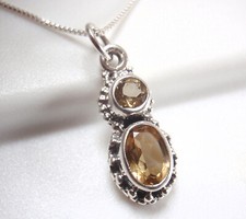 Faceted Citrine Double Gem 925 Sterling Silver Necklace Very Small