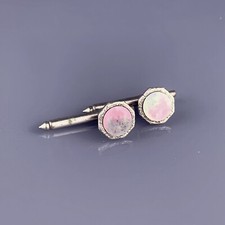 Black MOP Pearl Silver Tone Tuxedo Shirt Studs Octagon Decorative Edge Vintage