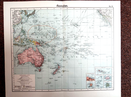 Insel Nördlich Von Australien 9 Buchstaben große alte Karte +Australien+ 1900 +Samoa, Bismarck-Archipel, Kolonien