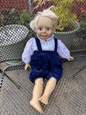 Expressions faces Boy Doll Rare Vintage navy blue outfit blond hair brown eyes