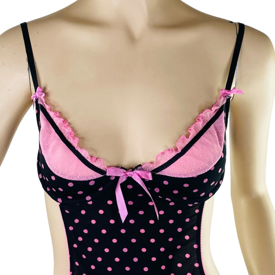 Vintage Victoria’s Secret Sexy Little Things Apron Teddy Black Pink 34B 2007 Y2K - Image 3 of 4