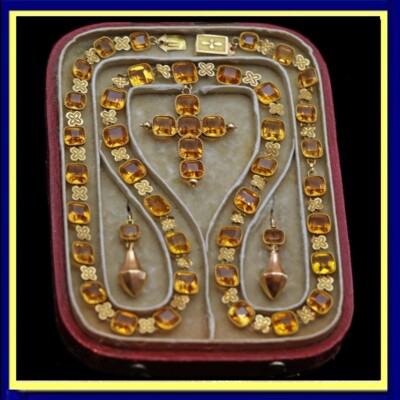 Antique Georgian set earrings necklace cross pendant 18k gold paste ...