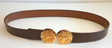 Vintage MiMi Di N 1975 Asian Style Gold Tone Adjustable Buckle Brown Belt