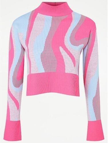 Neu Rosa Swirl Mehrfarbig Glitzer Schimmer Pullover Größe M (12-14)