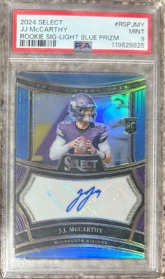 JJ McCARTHY ROOKIE SIGNATURES LIGHT BLUE PRIZM PSA /49