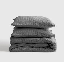 NWOT Quince 100 Organic Cotton Waffle Gray Duvet  2 Shams King/ Cal King 468 