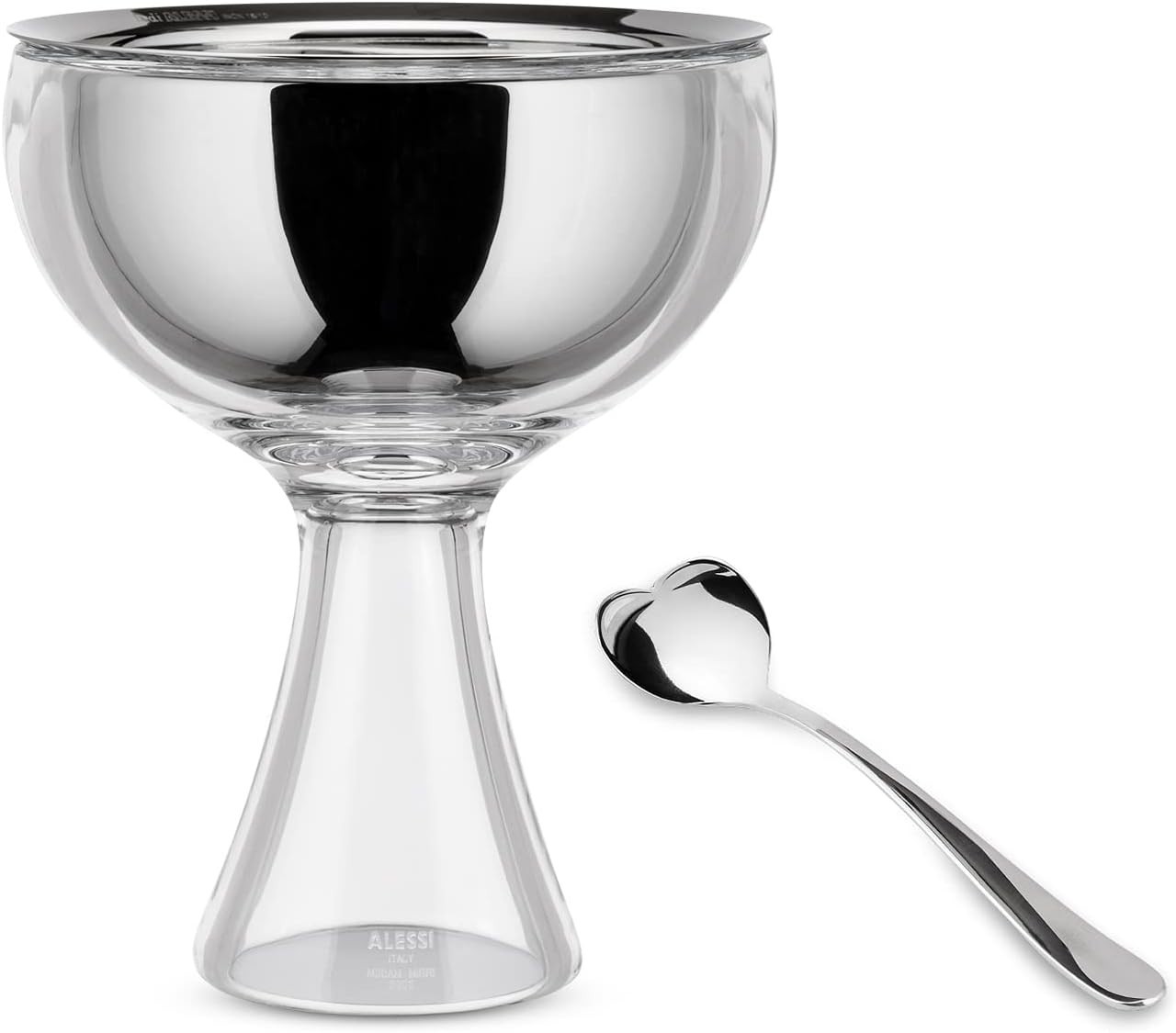 Coupe à glace Alessi Big Love et sa cuillère à dessert, le coffret cadeau inox romantique