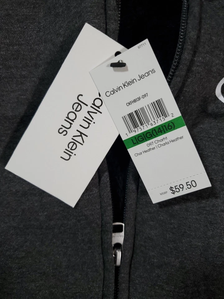 Sudadera con Capucha Calvin Klein Cremallera Completa Forrada de Piel Sintética para Niño Talla L Nueva con Etiquetas CKFHB13F-097 Gris Foto 4 de 4