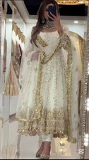 Indian Style White Faux Georgette Salwar Kameez With Dupatta For Function