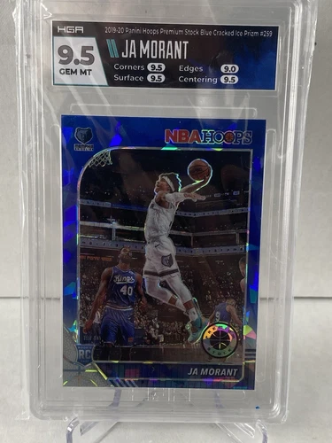 2019-20 Panini NBA Hoops Premium Stock - Ja Morant #259 Blue Cracked Ice Hga 9.5
