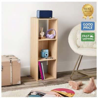 3 Cube Storage Organizer Spring Pine Modern Storage Shelf for Home Office