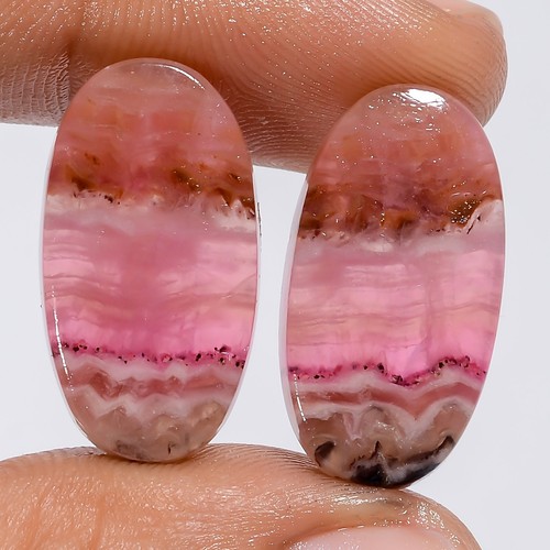 Natural Pink Calcite Oval Shape Cabochon Gemstone Pair 24 Ct. 21X11X3 mm OB-963 - Picture 1 of 5