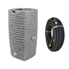 Good Ideas Impressions Riverwalk 50 Gallon Rain Barrel, Dark Granite & 50' Hose