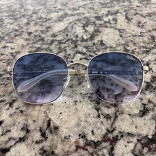 Quay Women's Geometric Metal Sunglasses Silver Frame Blue Gradient Tinted