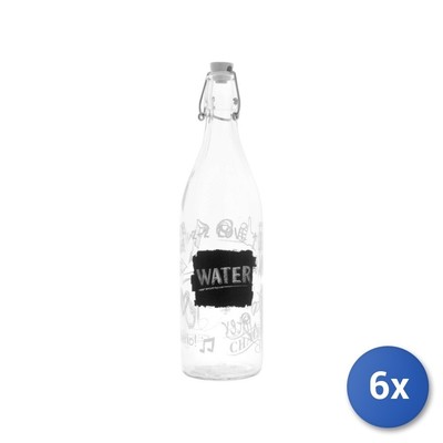 6x Bottles Chio with Decoration Blackboard Glass Decorated With Capacity Of 1 Lt