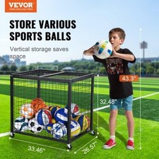 Rolling Sports Ball Storage Cart Basketball Cage with Double Lids Sport