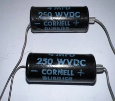 Cornell Dubilier   Axial Lead  4 uF 250V Electrolytic Capacitors  85°  Qty 2 NOS