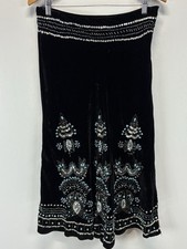 Vtg Carole Little Velvet Midi Skirt Sz 8 Black Turquoise Beads Western Goth 90s