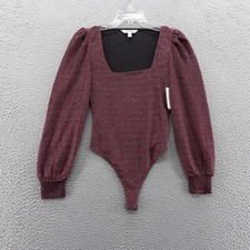 Steve Madden Womens XS Burgundy Red Sparkle Puff Sleeve Bodysuit NEW
