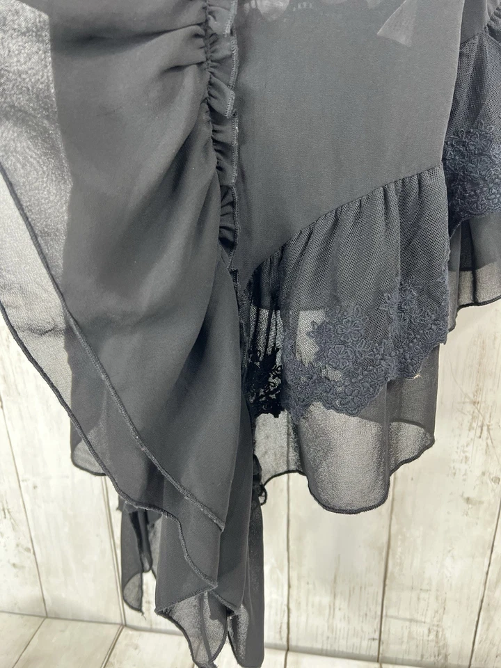 Chaleco Umgee M/L Sin Mangas Negro Gasa Encaje Cascada Volantes Gótico Hada Bruja Foto 4 de 4