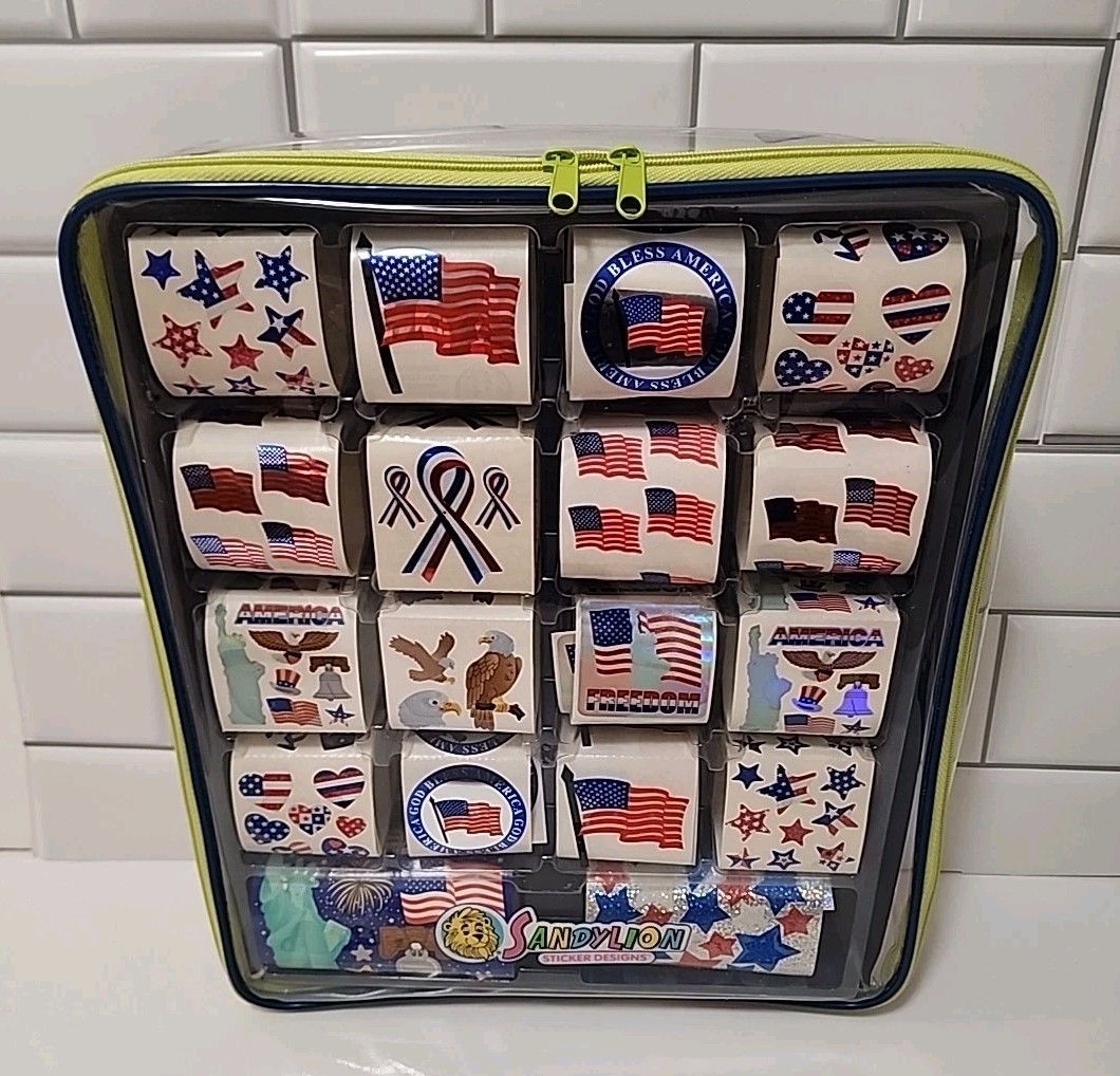 Vtg 2001 Sandylion Stickers Extravaganza Patriotic USA  Complete/with Backpack 