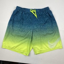 Nike Swim Trunks Board Shorts Mens XL Green Blue Stripe Pockets Mesh Lining