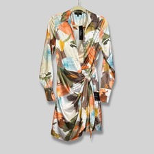Lulus Painterly Perfection Wrap Mini Dress Multi Abstract Satin Multicolor W M