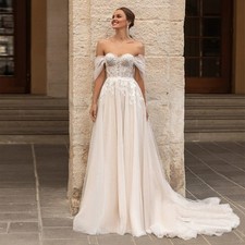 A-Line Wedding Dress Appliques Off the Shoulder Sweetheart Backless Bridal Gown