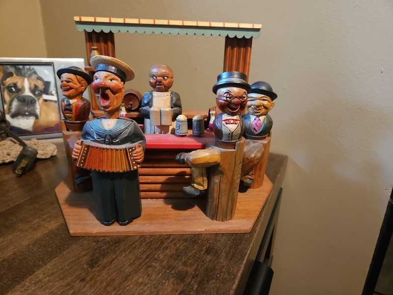 Vintage 1950’s  Anri Wood Carving Italy Bar Scene