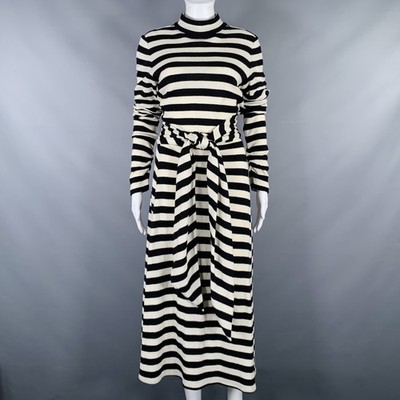 MARC JACOBS Größe 6 Schwarz Weiß Wolle Nylon Streifen Kleid mit Gürtel