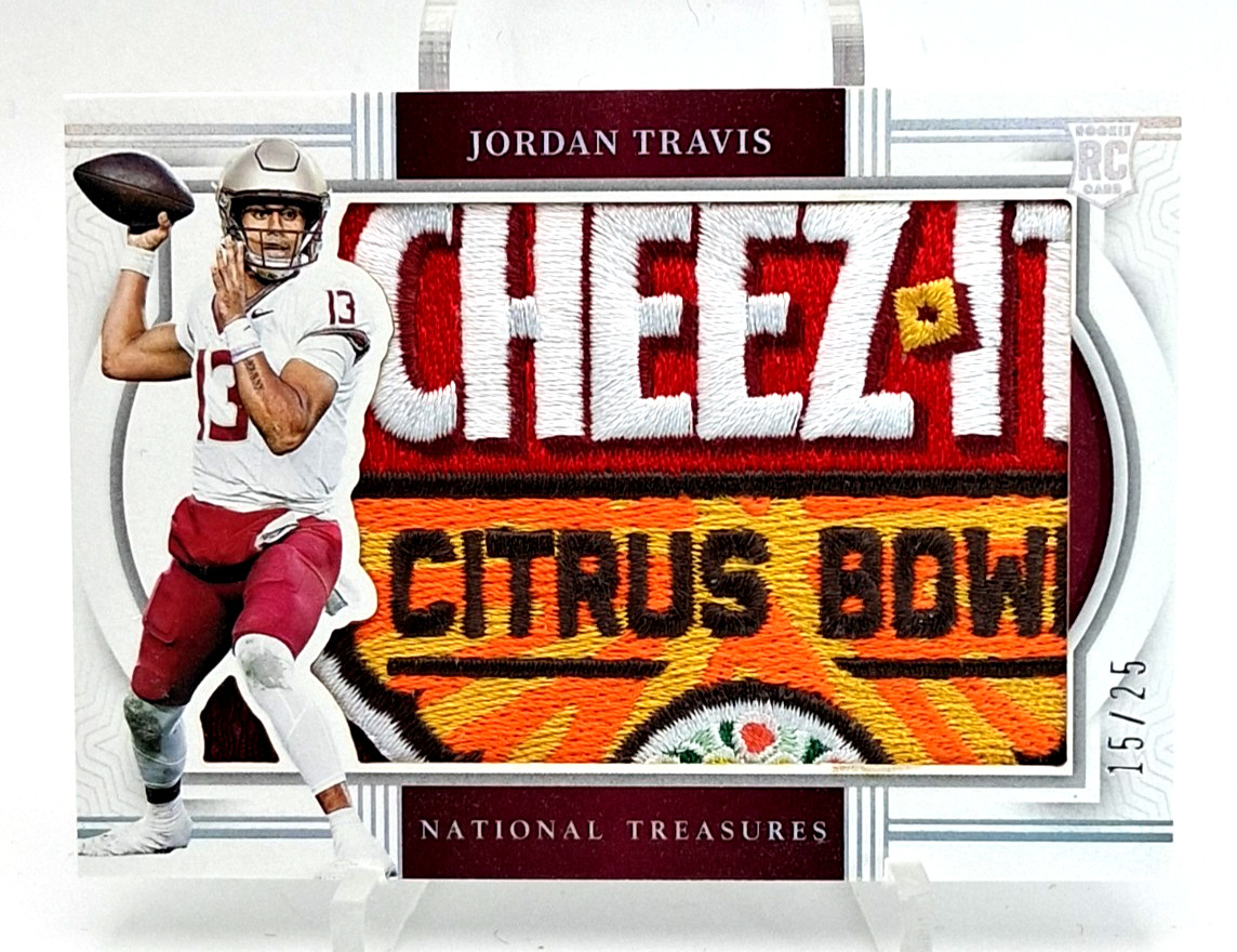 Jordan Travis Panini National Treasures Collegiate Rookie Silhouettes Relics #JTS Bowl Logo
