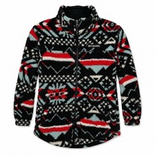 Columbia Kids Fleece Jacket Size Small 7/8 Black Red White Geometric Full Zip