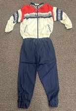 Vintage 1980s Women's EB SPORT Windbreaker Track Suit Medium Red White Blue E-B